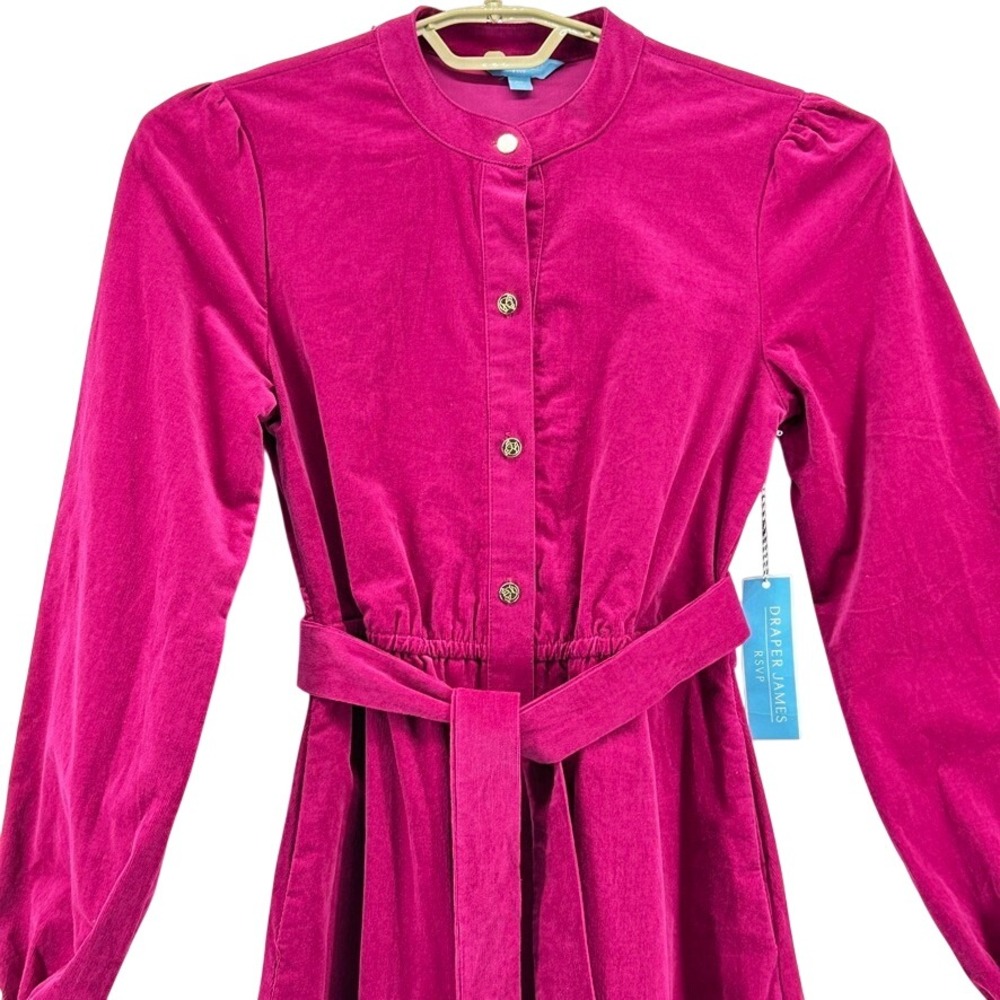 Draper James RSVP Fuchsia Corduroy Tiered Button Belted Dress XS NEW W/TAGS